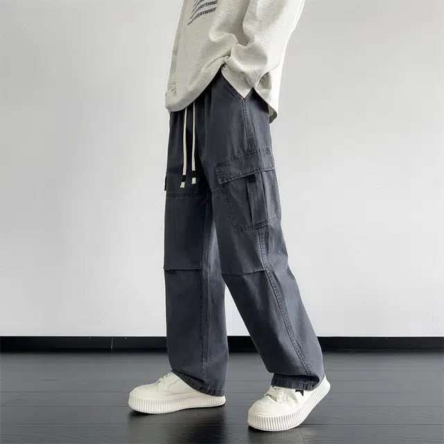 顶峰保罗 美式复古水洗工装潮流长裤宽松休闲高级感痞帅高街薄款透气舒适直筒牛仔裤 男女同款
