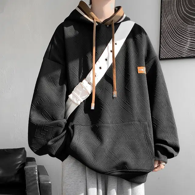 顶峰保罗 美式重磅复古拼接撞色小众设计简约百搭潮牌卫衣 男女同款