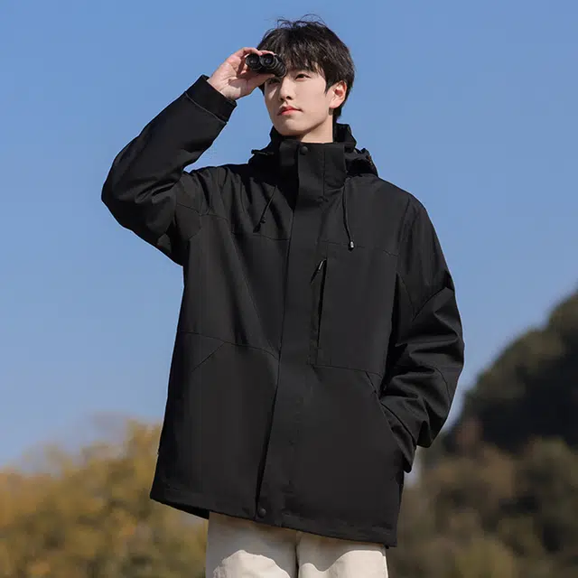 顶峰保罗 山系户外机能运动登山可拆卸抓绒内胆工装冲锋连帽上衣三合一多口袋宽松百搭舒适两件套 防风防泼水保暖耐磨夹克外套 男女同款