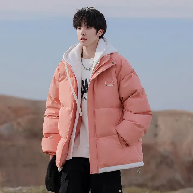 顶峰保罗 假两件拼接撞色休闲工装连帽面包服复古潮牌无性别主义直筒宽松百搭保暖大码厚实时尚长袖棉服 男女同款