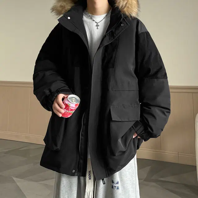 顶峰保罗 美式拼接休闲工装连帽面包服复古潮牌无性别主义直筒派克服宽松百搭加厚大码保暖时尚长袖棉服 男女同款