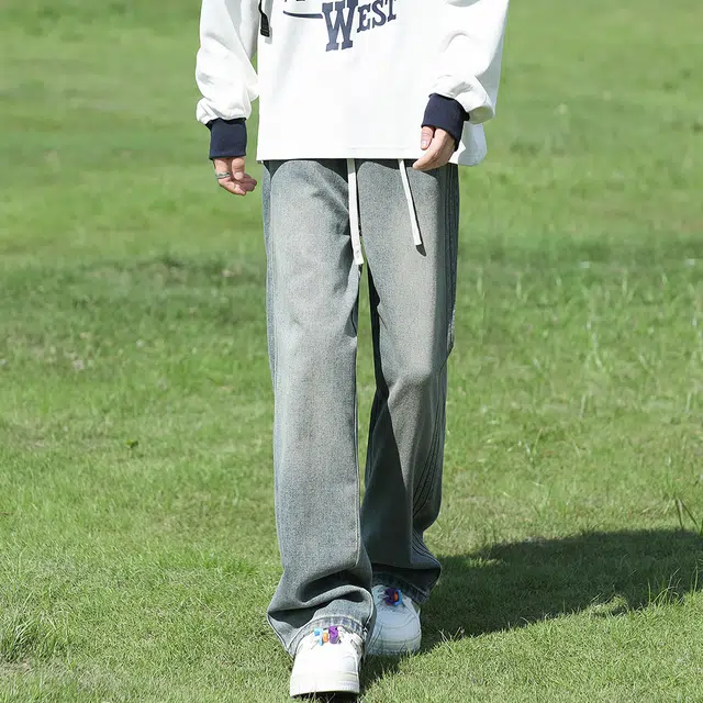 顶峰保罗 美式复古高街潮牌宽松直筒牛仔裤 男女同款