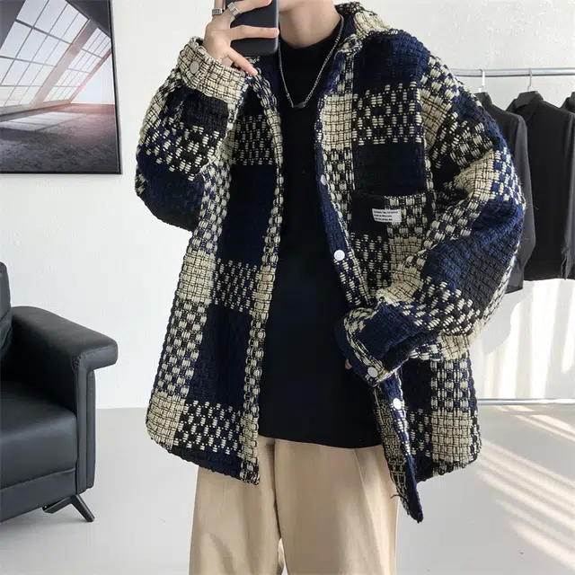 顶峰保罗 格子潮牌美式复古工装宽松休闲  运动外套无性别主义痞帅时尚百搭大码翻领夹克 男女同款