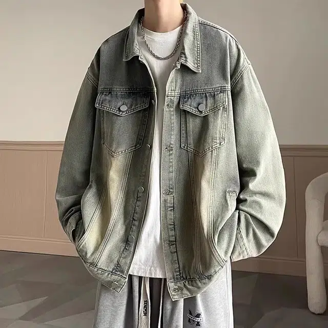顶峰保罗 牛仔美式潮牌高街痞帅高级感舒适百搭翻领长袖夹克外套 男女同款