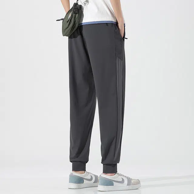 顶峰保罗 冰丝薄款速干弹力束脚九分裤潮牌百搭时尚潮流复古简约运动休闲裤 男女同款