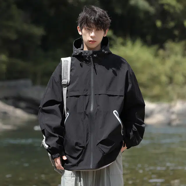 顶峰保罗 美式户外登山服软壳骑行徒步通勤运动连帽长袖机能工装外套无性别主义山系宽松大码休闲上衣简约百搭痞帅潮牌夹克 男女同款