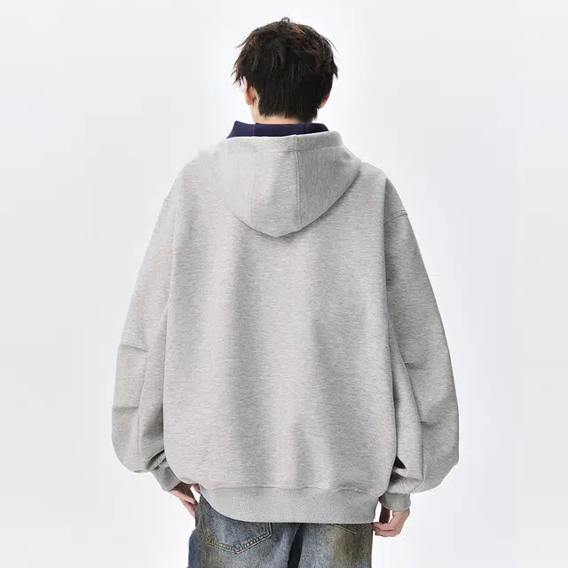 顶峰保罗 美式重磅连帽开衫双头拉链外套无性别主义休闲潮牌高街百搭上衣简约时尚纯色痞帅慵懒风长袖卫衣 男女同款