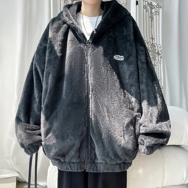 顶峰保罗 重磅金丝绒休闲开衫连帽潮无性别主义宽松大码百搭加绒加厚外套保暖厚实时尚长袖棉服 男女同款