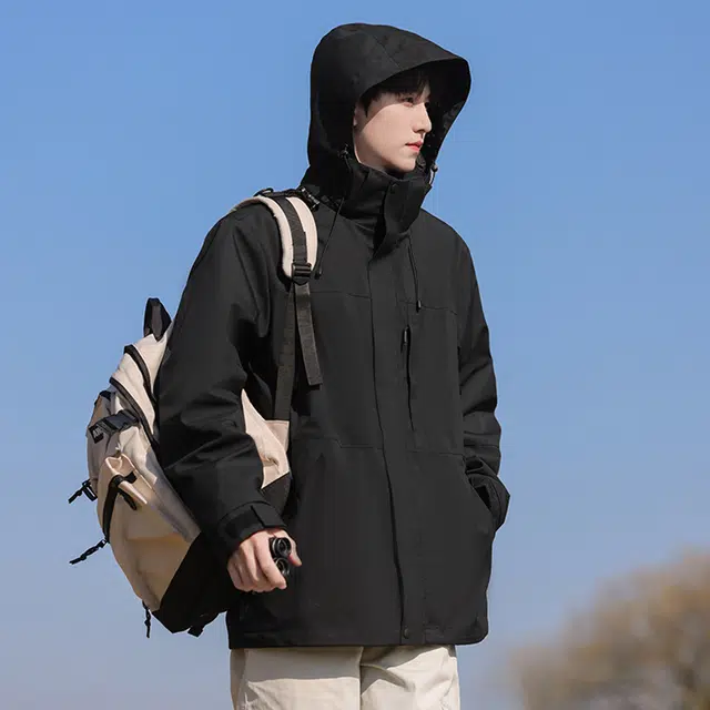 顶峰保罗 山系户外机能运动登山可拆卸抓绒内胆工装冲锋连帽上衣三合一多口袋宽松百搭舒适两件套 防风防泼水保暖耐磨夹克外套 男女同款