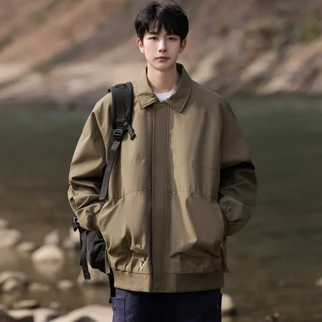 顶峰保罗 美式复古痞帅潮牌无性别主义翻领飞行员机能风工装纯色宽松大码百搭简约时尚休闲长袖夹克外套 男女同款