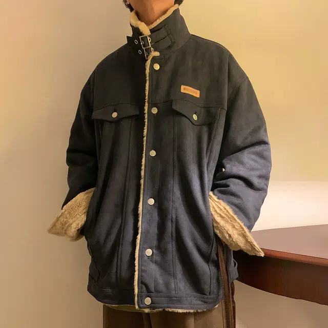 顶峰保罗 日系复古羊羔绒无性别主义潮牌高街休闲百搭直筒外穿棉衣工装牛仔外套棉服 男女同款