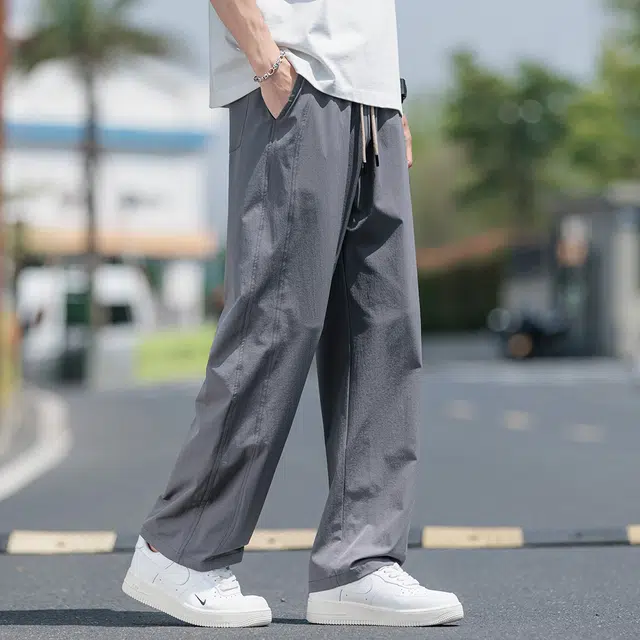 顶峰保罗 无性别主义凉感亲肤透气宽松直筒运动裤子美式潮流轻薄长裤时尚百搭高级感休闲裤 男女同款