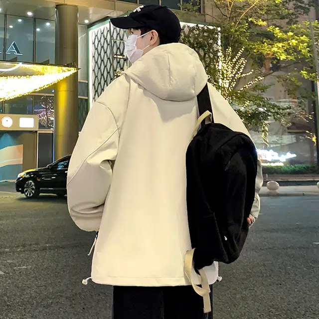 顶峰保罗 美式纯色拉链休闲工装飞行员长袖连帽无性别主义宽松百搭夹克外套 男女同款