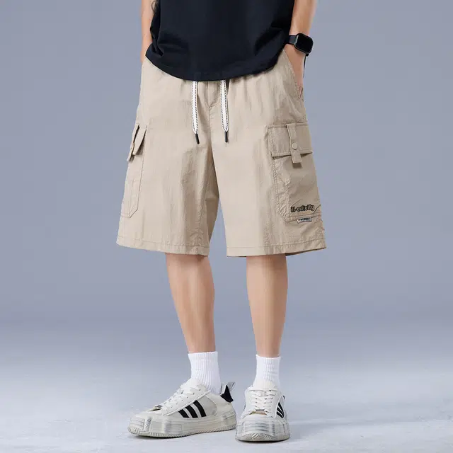 顶峰保罗 薄款沙滩马裤冰丝宽松大码中裤运动工装无性别主义五分裤子时尚百搭设计感潮流痞帅多口袋休闲短裤 男女同款