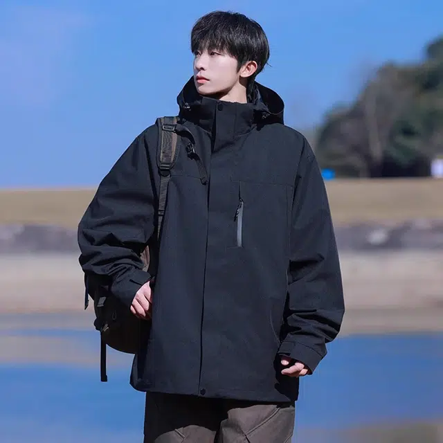 顶峰保罗 可拆卸抓绒内胆工装连帽上衣三合一山系户外机能运动登山多口袋宽松百搭舒适夹克外套 男女同款