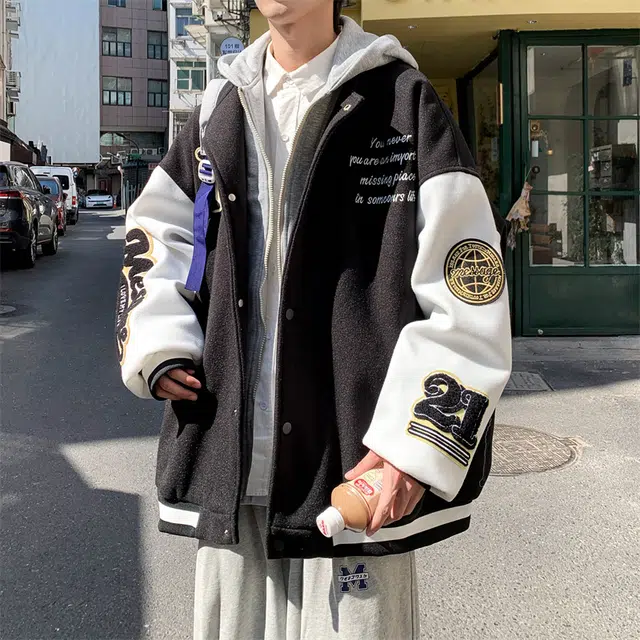 顶峰保罗 假两件拼接上衣外套美式情侣款潮牌宽松小众复古百搭痞帅高街连帽夹克 男女同款