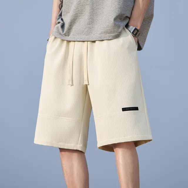 顶峰保罗 美式拼接直筒外穿冰丝薄款宽松百搭潮牌显高垂顺痞帅无性别主义运动健身五分中裤弹力休闲短裤 男女同款