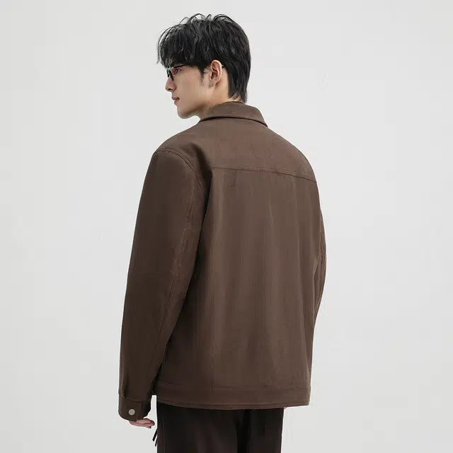 顶峰保罗 美式复古休闲工装长袖翻领上衣外套无性别主义潮牌美拉德纯色宽松高街运动飞行机车服百搭加肥加大夹克 男女同款