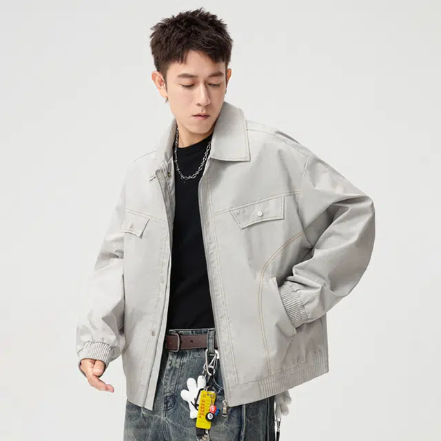 顶峰保罗 美式机能翻领工装飞行员外套无性别主义直筒宽松加肥加大休闲百搭衬衫上衣潮牌时尚高街长袖防风显高显瘦夹克 男女同款