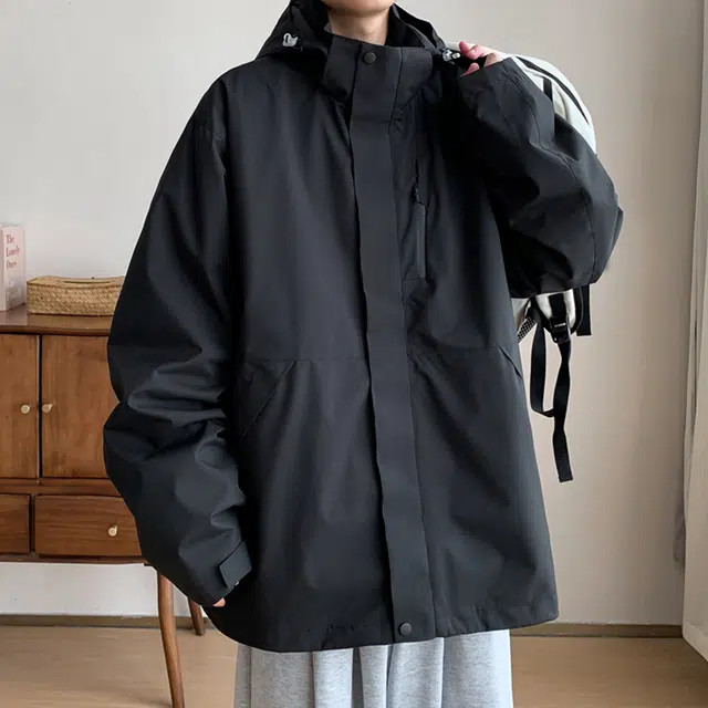 顶峰保罗 户外机能运动登山可拆卸抓绒内胆工装冲锋连帽上衣三合一多口袋宽松百搭舒适大码简约两件套夹克外套 男女同款