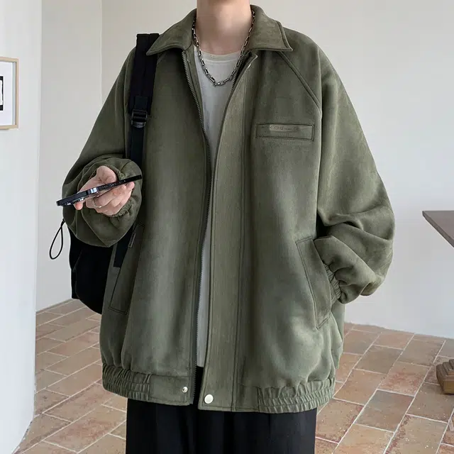 顶峰保罗 美式复古潮牌痞帅无性别主义翻领宽松时尚休闲上衣百搭纯色长袖夹克外套 男女同款