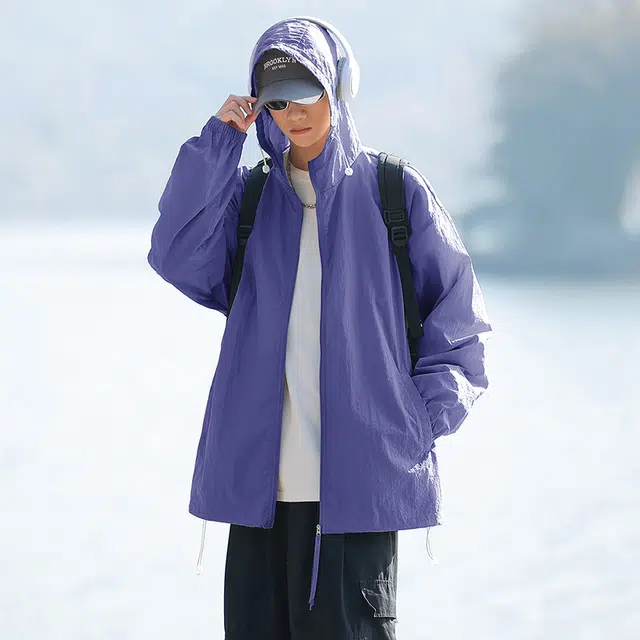 顶峰保罗 美式高街冰丝薄款简约百搭外穿上衣户外凉感登山徒步运动跑步宽松舒适连帽夹克外套 男女同款