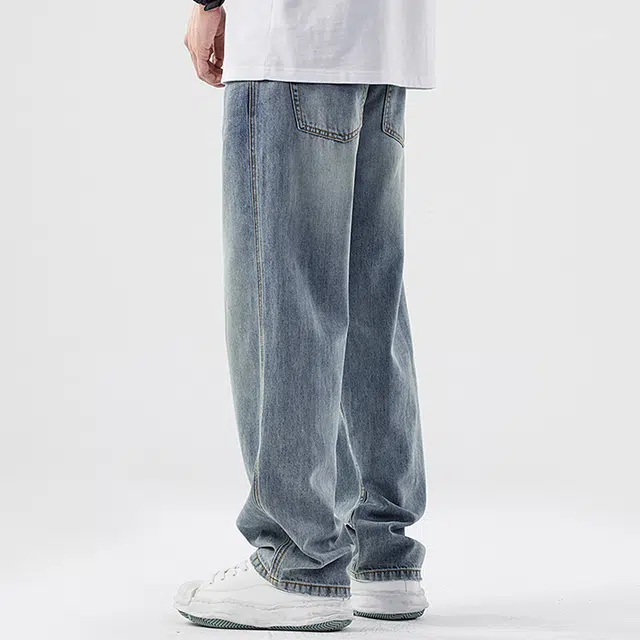 顶峰保罗 无性别主义水洗做旧薄款透气宽松直筒美式高街潮牌垂感休闲阔腿长裤子时尚百搭设计感牛仔裤 男女同款