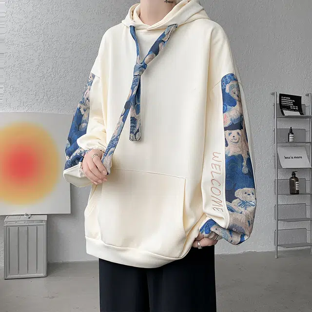 顶峰保罗 美式复古高级设计感小熊上衣外套卡通无性别主义秋季穿搭情侣款宽松休闲潮流百搭连帽卫衣 男女同款