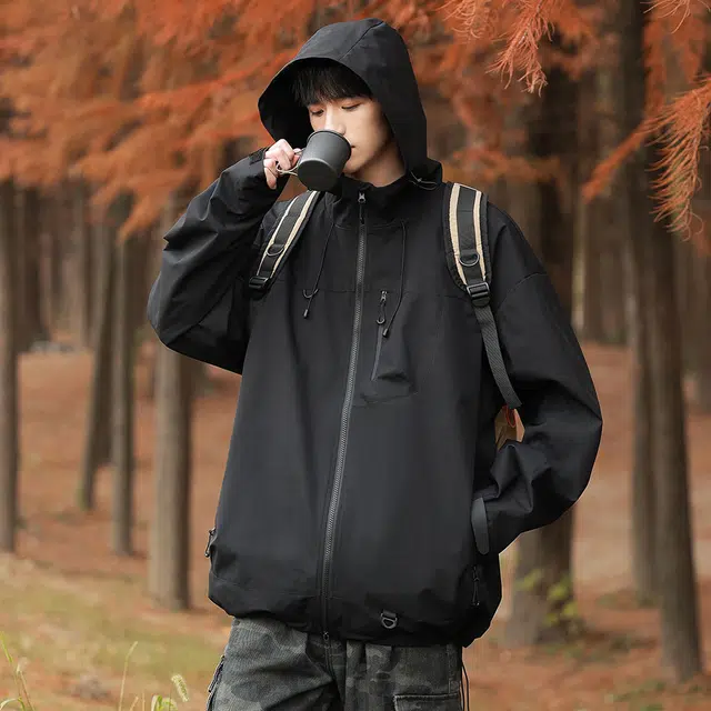 顶峰保罗  户外机能风登山服软壳骑行徒步通勤运动连帽长袖休闲多巴胺防风外套无性别主义山系宽松大码工装上衣简约百搭潮牌夹克 男女同款