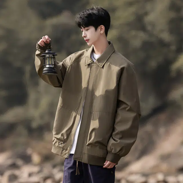 顶峰保罗 美式复古痞帅潮牌无性别主义翻领飞行员机能风工装纯色宽松大码百搭简约时尚休闲长袖夹克外套 男女同款