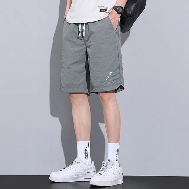 顶峰保罗 无性别主义薄款亲肤宽松透气速干五分裤抽绳时尚百搭沙滩篮球运动休闲短裤 男女同款