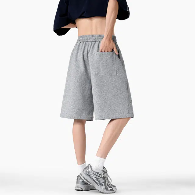 顶峰保罗 薄款透气拼接质感舒适直筒五分裤美式潮牌跑步运动宽松百搭显瘦显高阔腿休闲短裤 男女同款