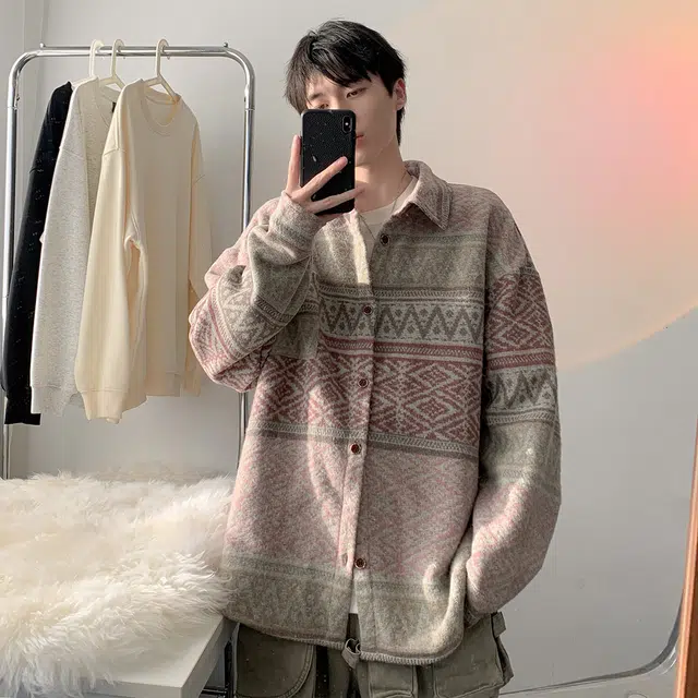 顶峰保罗 民族风提花古着巴洛克潮牌复古新中式宽松翻领无性别主义简约百搭加肥加大长袖夹克外套 男女同款