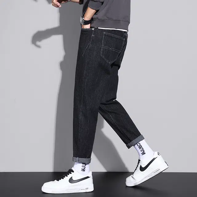 顶峰保罗 美式复古纯色直筒情侣款休闲长裤时尚潮流百搭高街锥形显高显瘦宽松牛仔裤 男女同款