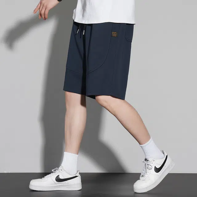 顶峰保罗 无性别主义冰丝薄款凉感亲肤透气宽松直筒中裤潮牌美式五分运动裤子时尚百搭垂感系带休闲短裤 男女同款