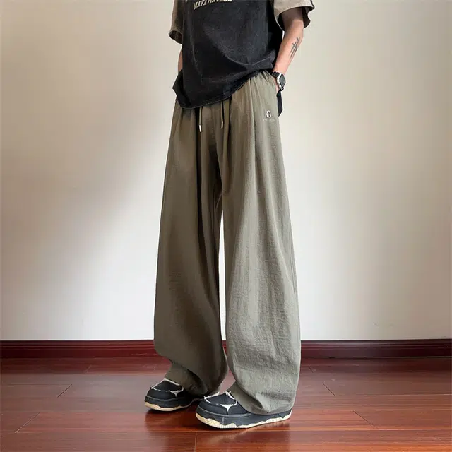 顶峰保罗 冰丝薄款纯色直筒阔腿长裤凉感透气速干宽松小众百搭运动潮牌慵懒风舒适休闲裤 男女同款