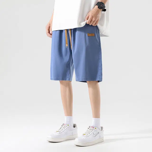 顶峰保罗 薄款宽松大码冰丝无性别主义五分裤显高显瘦弹力松紧腰直筒时尚舒适百搭透气速干休闲短裤 男女同款