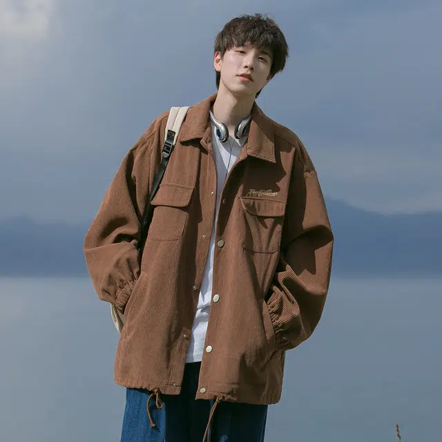顶峰保罗 日系复古无性别主义纯色潮牌痞帅宽松工装简约时尚百搭翻领长袖休闲夹克外套 男女同款