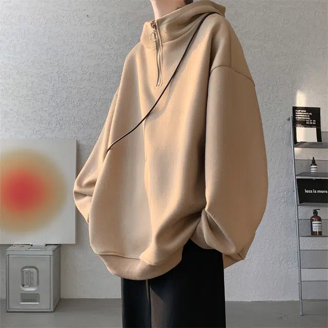 顶峰保罗 纯色基础款美式复古宽松大码休闲运动外穿上衣外套无性别主义高级感情侣春秋穿搭连帽卫衣 男女同款