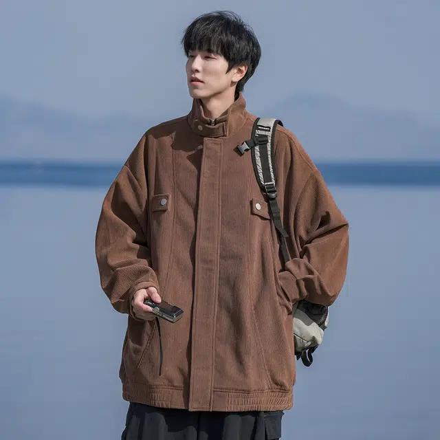 顶峰保罗 美式复古直筒工装无性别主义潮牌痞帅翻领上衣外套休闲百搭简约时尚纯色宽松长袖夹克 男女同款