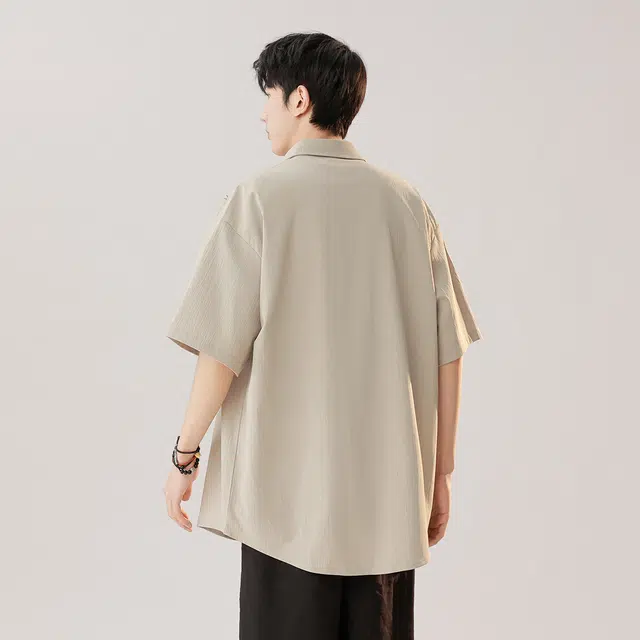 顶峰保罗 新中式竹子盘扣薄款国风宽松百搭无性别主义垂感休闲复古肌理感刺绣痞帅潮牌透气短袖衬衫 男女同款