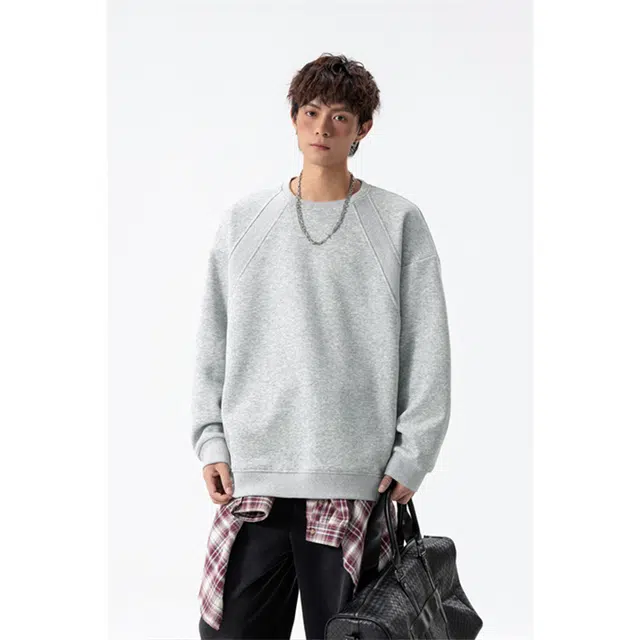 顶峰保罗 美式复古纯色高级设计感宽松休闲大码运动上衣无性别主义情侣秋季穿搭圆领卫衣 男女同款