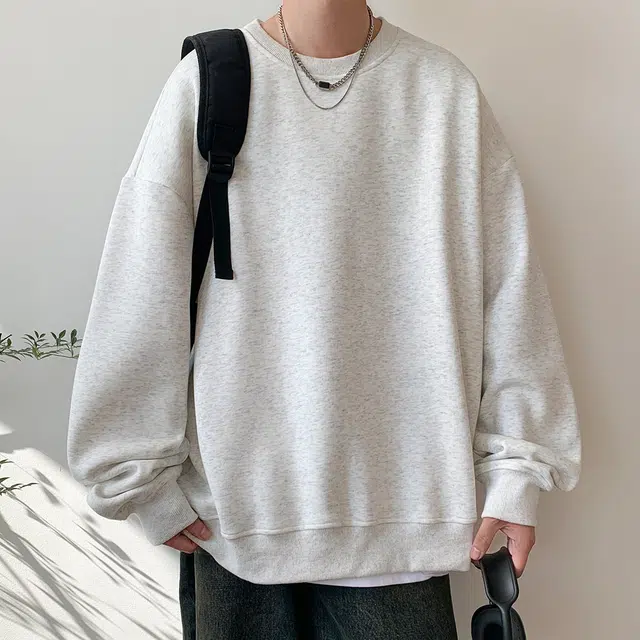 顶峰保罗  美式复古纯色高级设计感休闲大码运动上衣无性别主义直筒宽松百搭简约潮牌圆领卫衣 男女同款