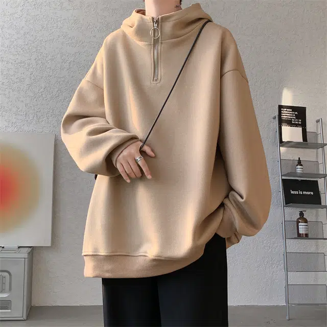 顶峰保罗 纯色基础款美式复古宽松大码休闲运动外穿上衣外套无性别主义高级感情侣春秋穿搭连帽卫衣 男女同款