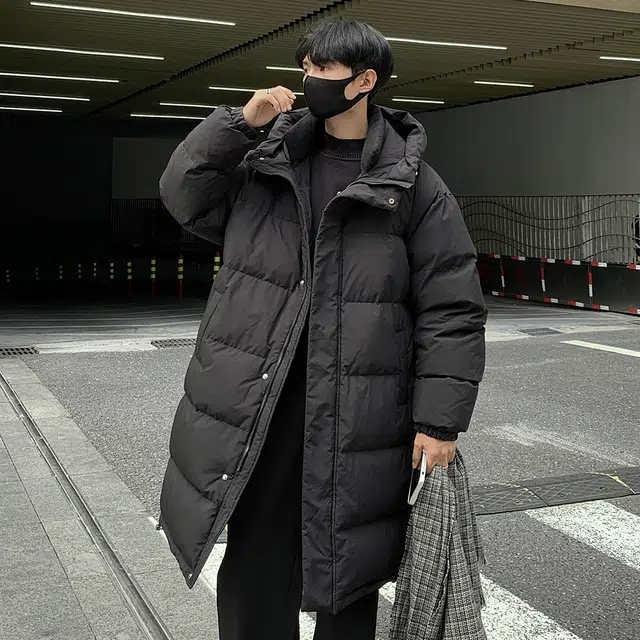 顶峰保罗 美式潮牌中长款简约百搭纯色连帽长袖羽绒服 男女同款