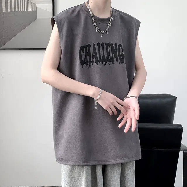 顶峰保罗 冰丝薄款速干运动坎肩上衣美式字母潮牌高街痞帅宽松休闲凉感透气舒适无袖背心 男女同款