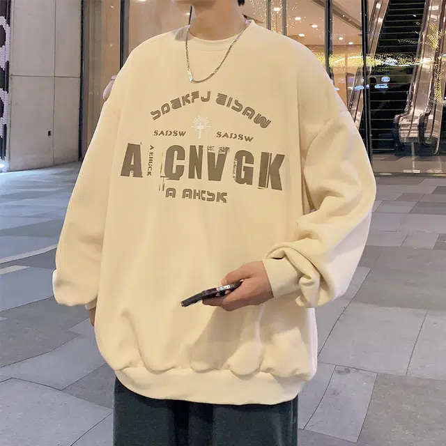 顶峰保罗 美式重磅直筒基础字母印花无性别主义休闲时尚潮牌时尚百搭宽松大码圆领长袖卫衣 男女同款