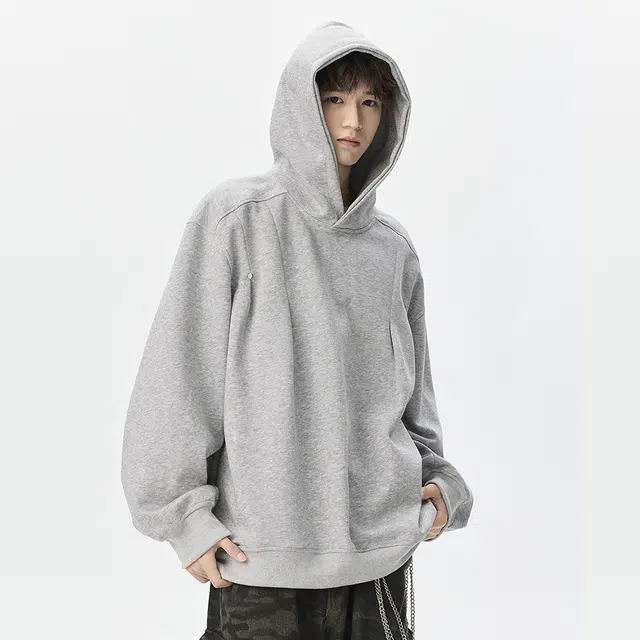 顶峰保罗 美式复古连帽潮牌高街百搭简约宽松纯色长袖卫衣 男女同款