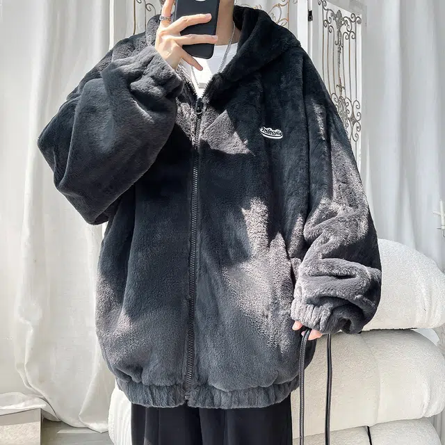 顶峰保罗 重磅金丝绒休闲开衫连帽潮无性别主义宽松大码百搭加绒加厚外套保暖厚实时尚长袖棉服 男女同款