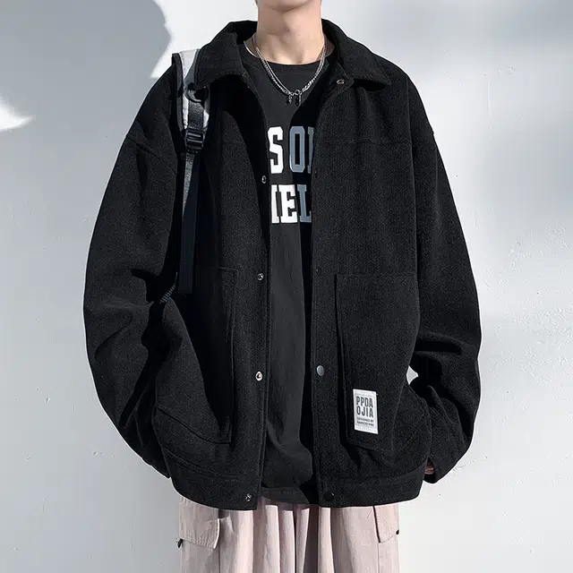 顶峰保罗 潮牌日系复古宽松休闲上衣外套无性别主义高级设计感痞帅翻领工装夹克外套 男女同款